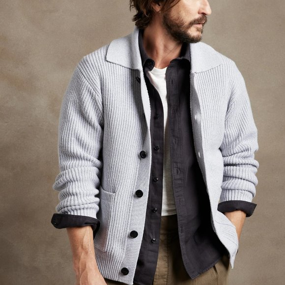 Banana Republic Johnny Collar Organic Cotton Ribbed Cardigan - Picture 1 of 13